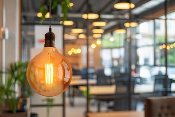 A dimly lit office with a single light bulb hanging from the ceiling,generative ai image