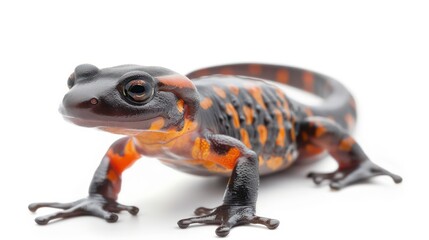 Fototapeta premium A black and yellow salamander with a white background.