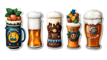 a group of cartoon beer glasses. 