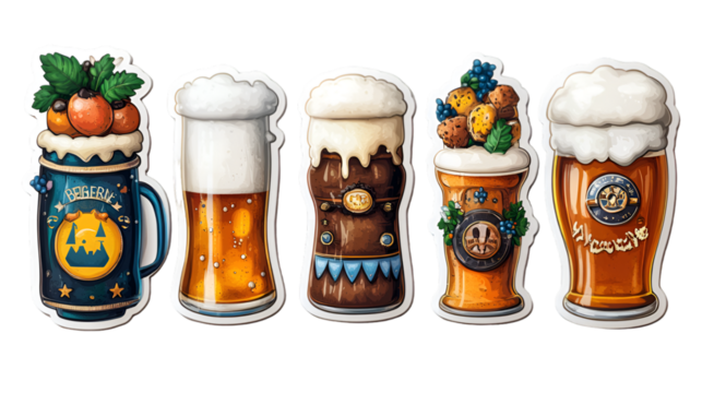 a group of cartoon beer glasses. 