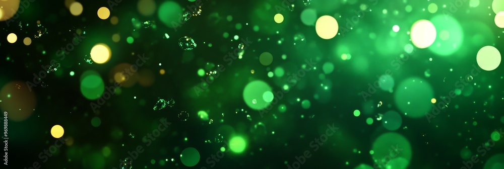 Poster a vibrant green background with out of focus glowing bokeh dots. the background is perfect for websi