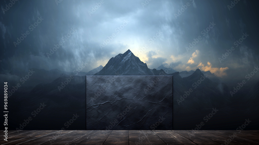 Wall mural a mountain range is shown in the background with a large. there is space for text.