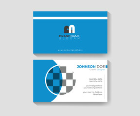 Blue creative, corporate,  modern presentation card with company logo, minimal , modern, bold,simple,  clean, vector, horizontal, , business card or visiting card Template design vector.