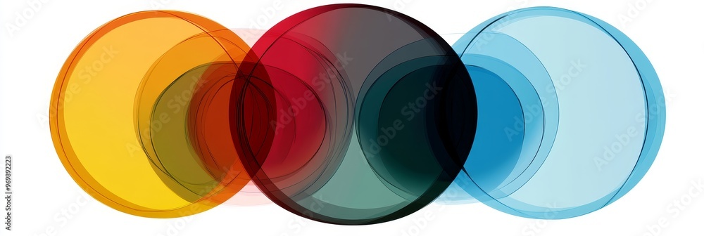 Poster three overlapping circles in a venn diagram design, showcasing vibrant colors and transparency. this