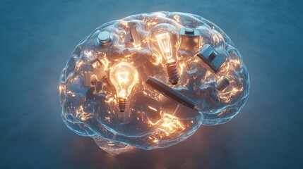 Brain with glowing lightbulbs.