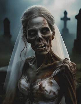 retrato de una novia cad&aacute;ver que provoca terro en un cementerio