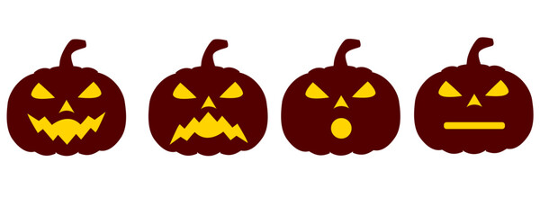 
Vector Halloween pumpkins with different emotions 
Holiday pumpkins with smile, surprise, anger, upset
on a white background