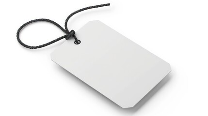Fototapeta premium Blank white tag with black string isolated on white background.