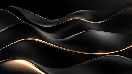 Abstract Black and Gold Waves, 3D Render, Minimalism, Black, Gold
