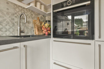 Modern kitchen interior with stainless steel appliances