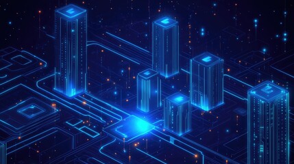 Fototapeta premium Futuristic Cityscape with Neon Lights and Circuitry.