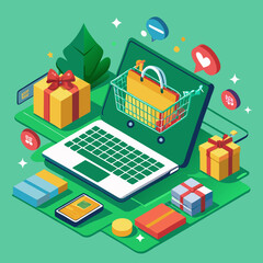 Cyber Monday, Online shopping, Laptop and cart, AI Generation
