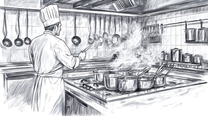 Chef in a Kitchen Preparing a Meal