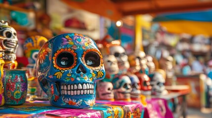 Colorful Sugar Skull Decorated with Floral Patterns