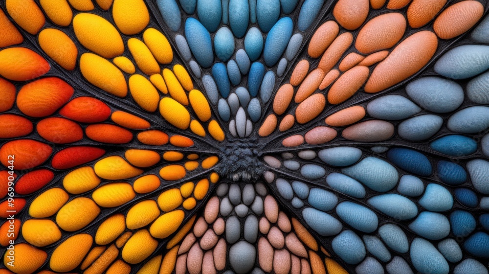 Poster a close up of a colorful pattern made from many different colored stones, ai