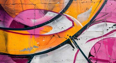 Fototapeta premium Colorful graffiti on building brick wall. Street art paintings.