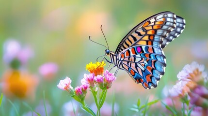 Obraz premium Colorful butterfly on a flower in a meadow.