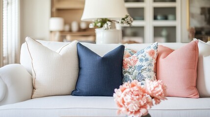 Cushions on a sofa.