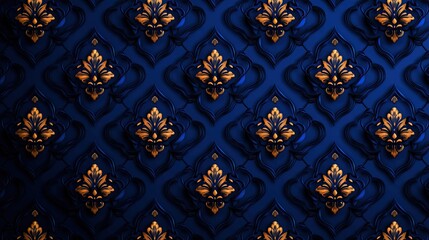 Elegant blue wallpaper with intricate gold floral patterns, perfect for adding a luxurious touch to any interior design. Hispanic Heritage, Day of the dead