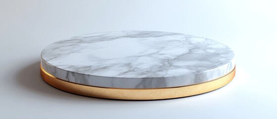 White Marble Pedestal with Gold Trim on White Background