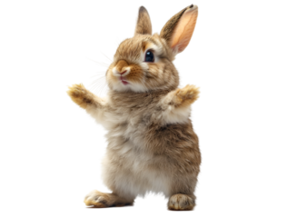 a rabbit standing on its hind legs. 