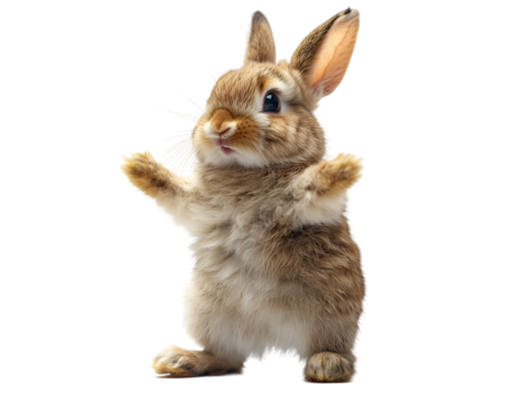 a rabbit standing on its hind legs. 