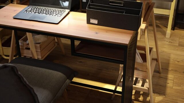 table and laptop without people