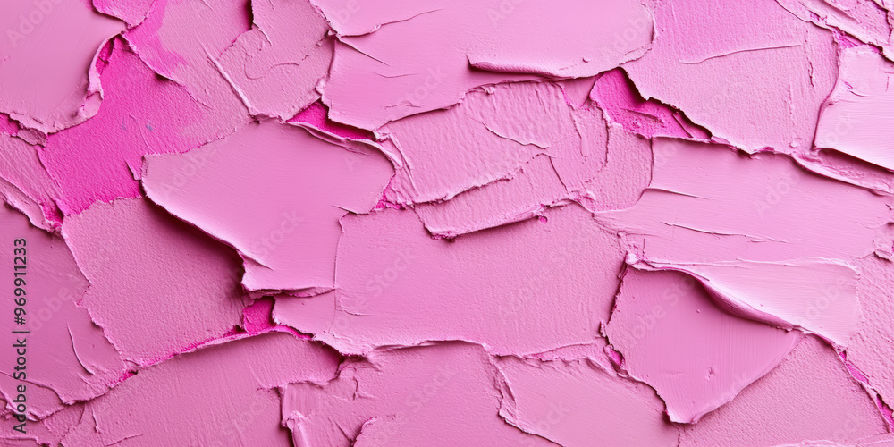 Poster close-up of a textured surface with layers of pink paint, showing various shades, creating an abstra