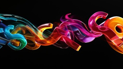 Vibrant 3D Wave of Multicolored Numbers on Black Background - Eye-Catching Abstract Design