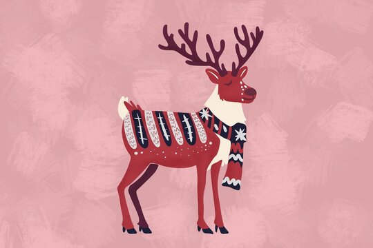 Festive reindeer dressed in a colorful scarf