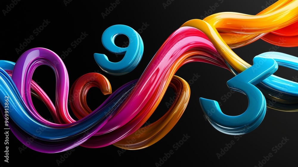 Poster vibrant 3d wave of colorful numbers in abstract design for digital art and graphics