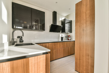 Modern kitchen interior with elegant wood finishes