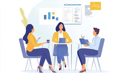 Three business colleagues working together in a modern office space.