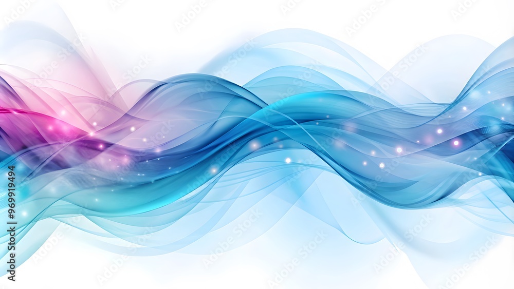 Poster abstract wave design. futuristic particle concept with blue dotted lines and smooth low poly grid, o