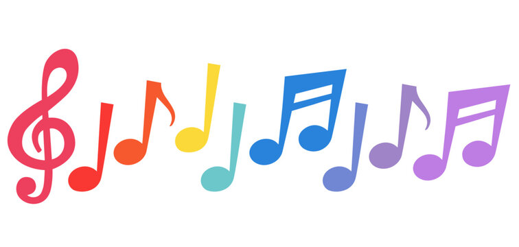 Colourful music note symbols of different color. Music notes icon set, notes symbol