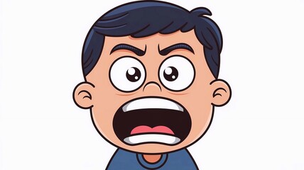Obraz premium The boy is angry, in a cartoon style, on a white background, the emotion of anger. Illustration