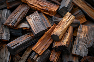 Wood chips for smocking texture background. Natural apricot wood smoking chunks