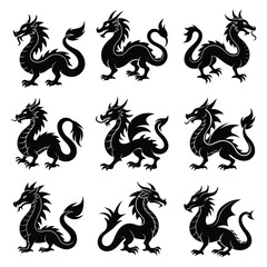 Fototapeta premium black dragon Bundle with a white background, Dragon Black and White Illustration. isolated on white background