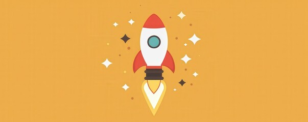Light bulb with a rocket, representing explosive growth through ideas, flat design illustration with copyspace