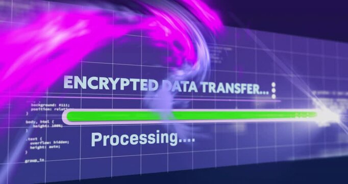 Animation of digital data processing over and text over grid