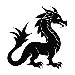 A black dragon with a white background, Dragon Black and White Illustration. isolated on white background
