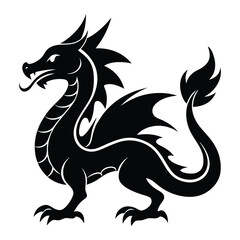 A black dragon with a white background, Dragon Black and White Illustration. isolated on white background