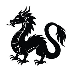 A black dragon with a white background, Dragon Black and White Illustration. isolated on white background