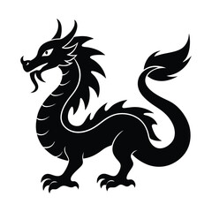 A black dragon with a white background, Dragon Black and White Illustration. isolated on white background