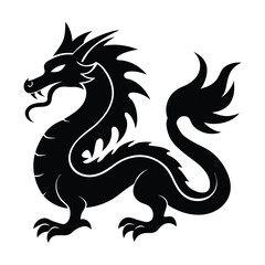 A black dragon with a white background, Dragon Black and White Illustration. isolated on white background