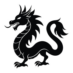 A black dragon with a white background, Dragon Black and White Illustration. isolated on white background
