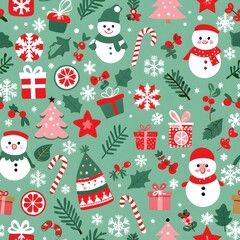 Seamless Christmas and New Year`s pattern. Winter and Christmas elements. Wrap for gifts. Doodle style. New Year's Christmas pattern.