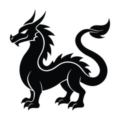 A black dragon with a white background, Dragon Black and White Illustration. isolated on white background
