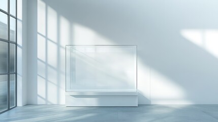 Obraz premium Empty Glass Display Case in White Room.