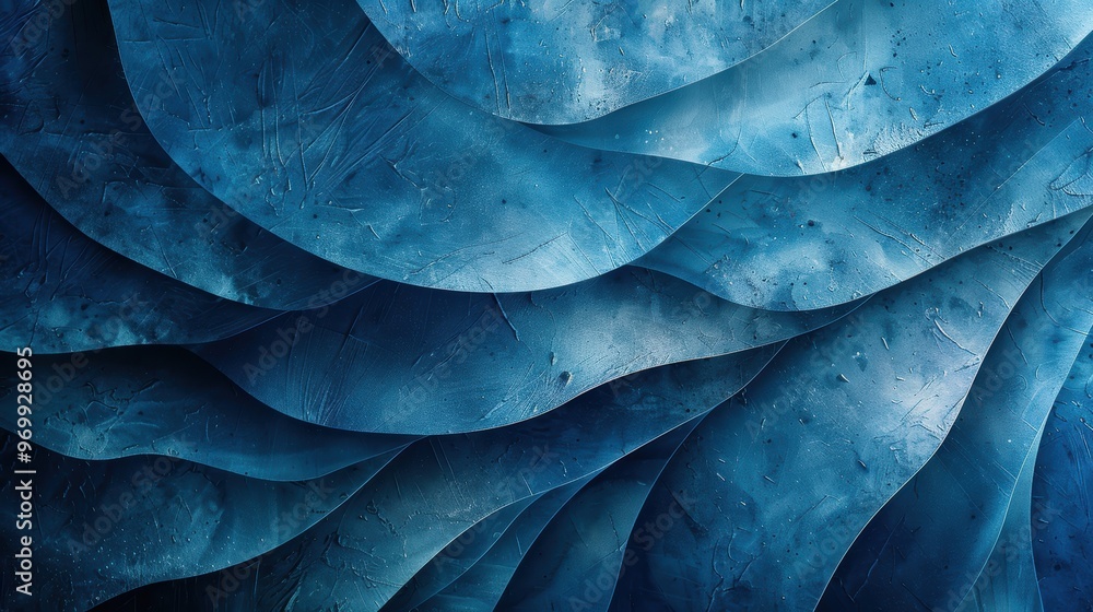 Poster intricate abstract blue layers showcasing depth and texture in a modern design